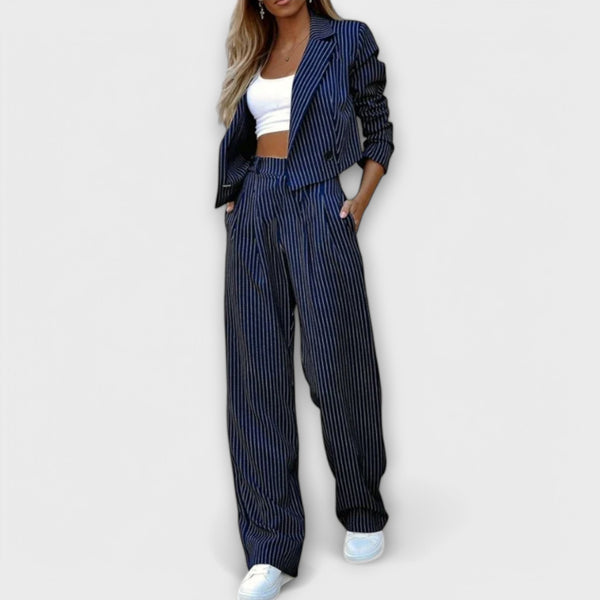 Naryelle™ | Elegant Randigt Set med Kavaj och Byxor